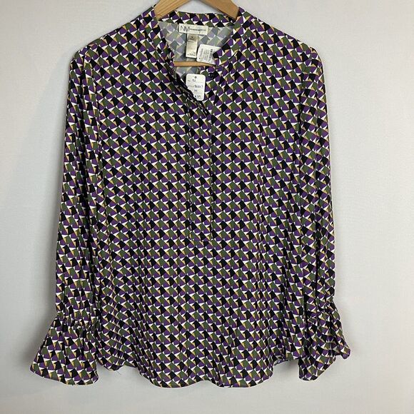 NM Neiman Marcus Geometric Print Blouse Size M NEW - Picture 2 of 10